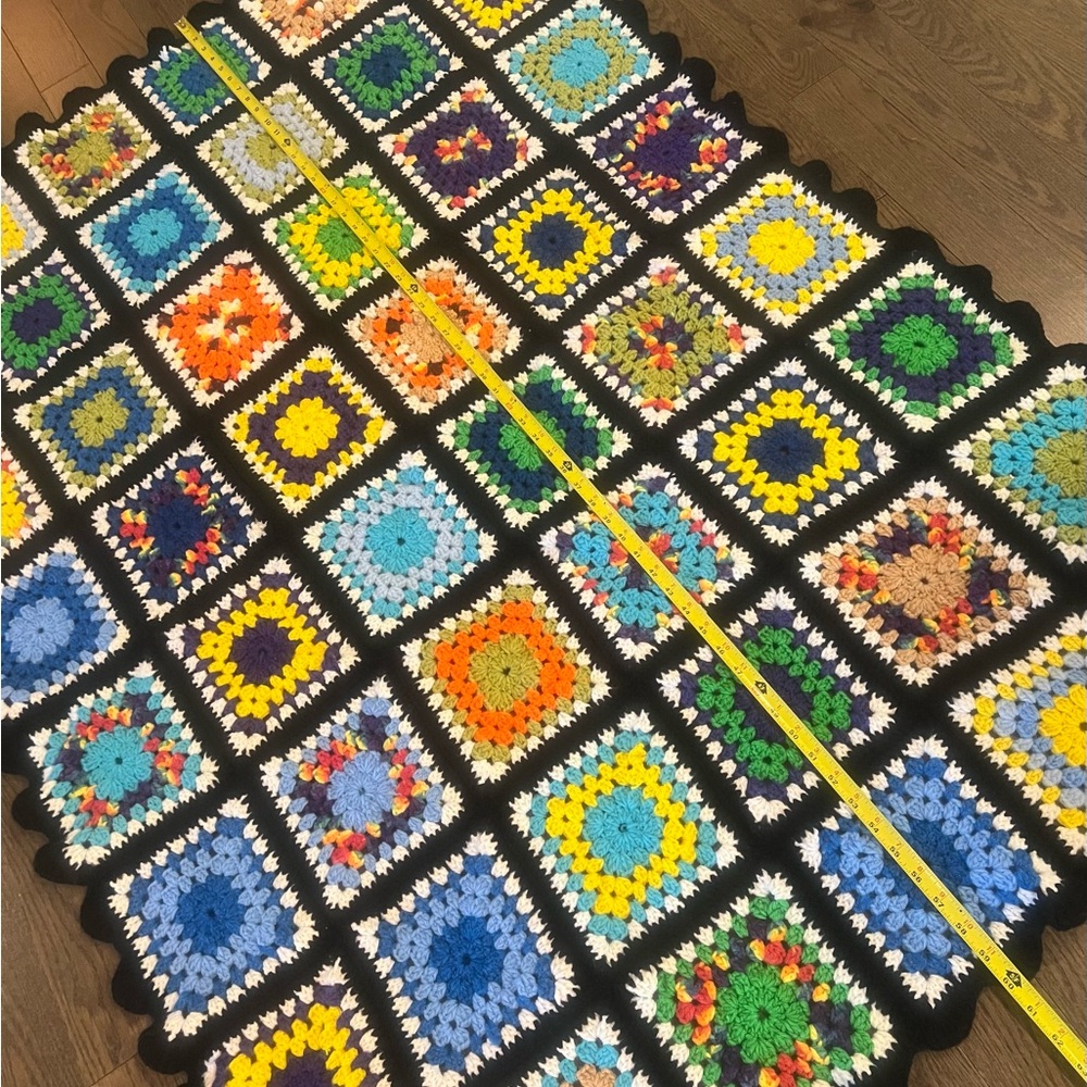 Vintage Crochet Afghan Blanket Granny Square Multicolor 60” x 43”. - Picture 4 of 6